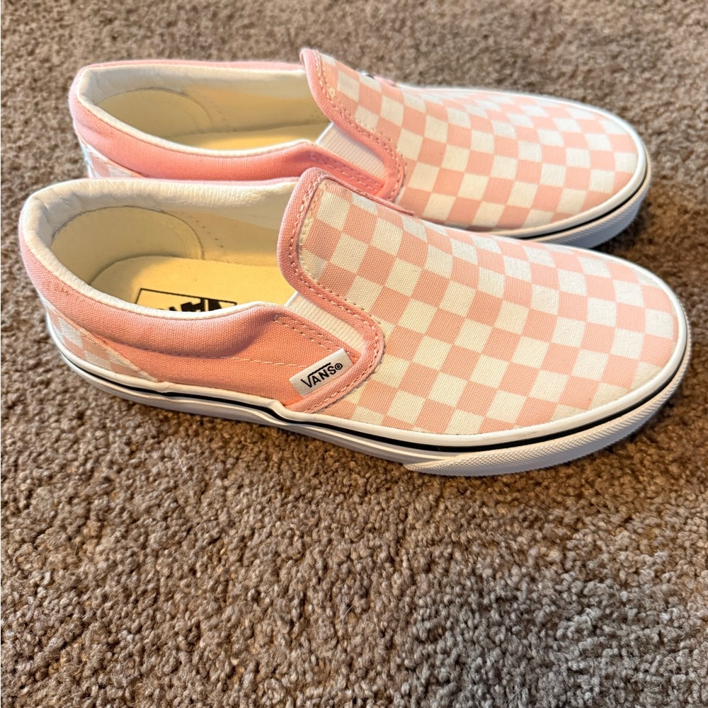 Vans Kids Pink and White Checkered Slip-On Sneakers